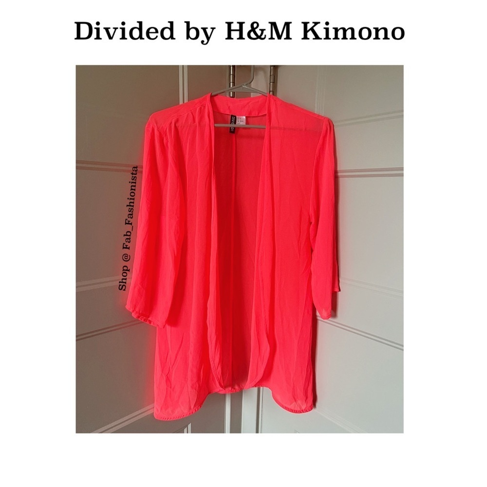 Vibrant Neon Salmon Coral Open Front Cardigan Kimono